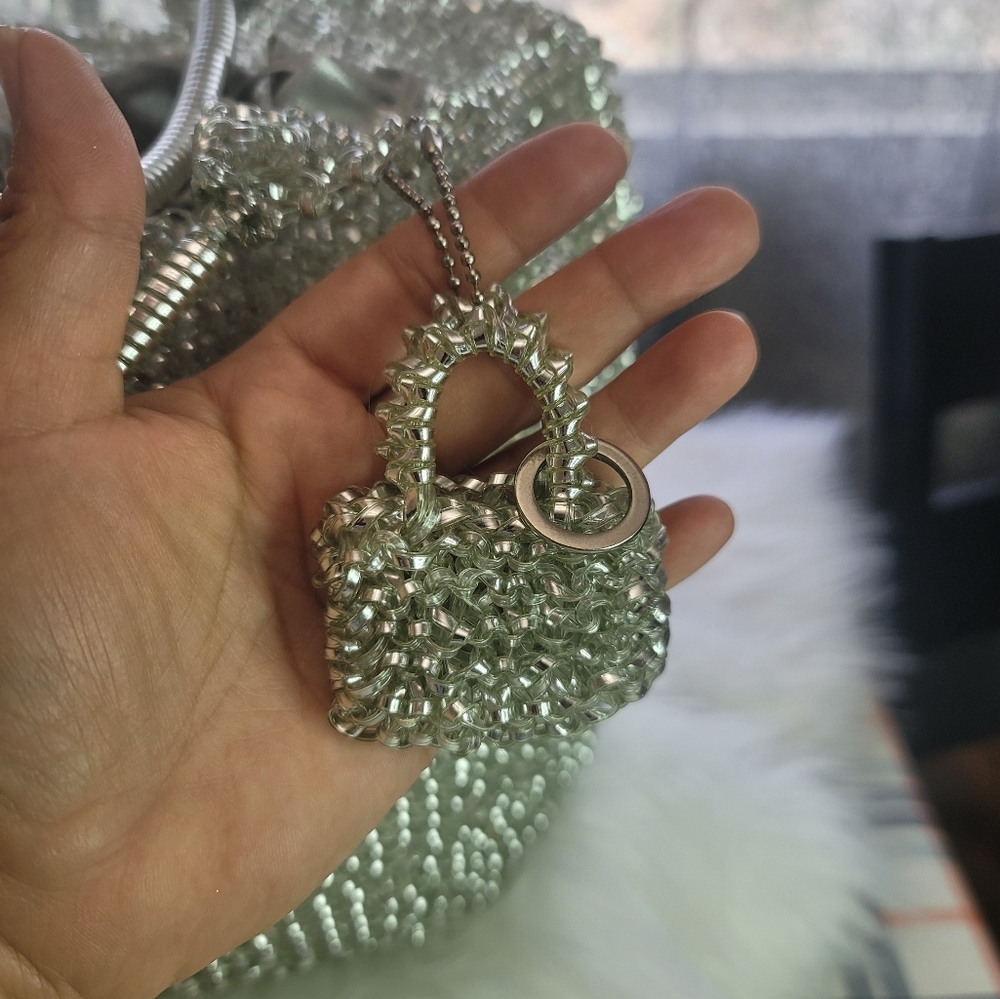 Tomboy wiz Stunning Silver Mesh-PVC Wire Evening Bag - Picture 9 of 11